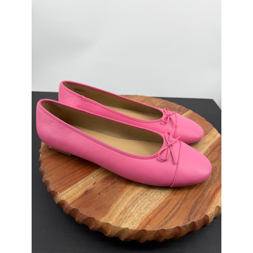 Ann Taylor Leather Ballet Flats Women 11M Pink Bow Round Toe Dress Shoes